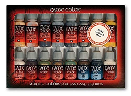 Vallejo Acrylic Paints 72291 Leather & Metal Paint Set (16-Pack)