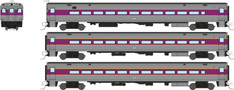 PREORDER Rapido N 528059 Comet Commuter Car Cab/Coach Set, Massachusetts Bay Transportation Authority MBTA (3-Pack)