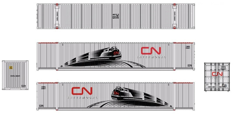 Jacksonville Terminal Company N 537126 53' High Cube 8-55-8 Containers, Canadian National/CICU (3)