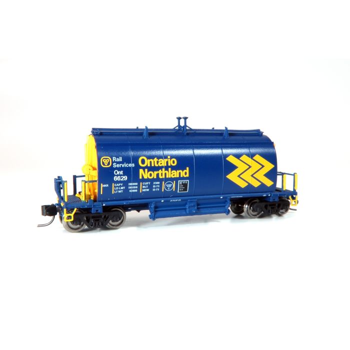 Rapido 543008 N Long Barrel Ore Hopper 6-Pack - Ready to Run -- Ontario Northland Set 1 (blue, yellow, Chevron Logo)