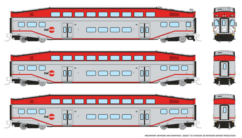 PREORDER Rapido N 546009 Bilevel Commuter Coach 3-Pack, CalTrain