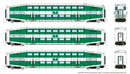 PREORDER Rapido N 546015 Bilevel Commuter Coach 3-Pack, GO Transit