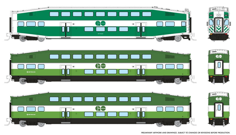 PREORDER Rapido N 546017 Bilevel Commuter Cab Car & 2 Coach Set, GO/Metrolinx Set #2 #257, 2838, 2857  | 252.65