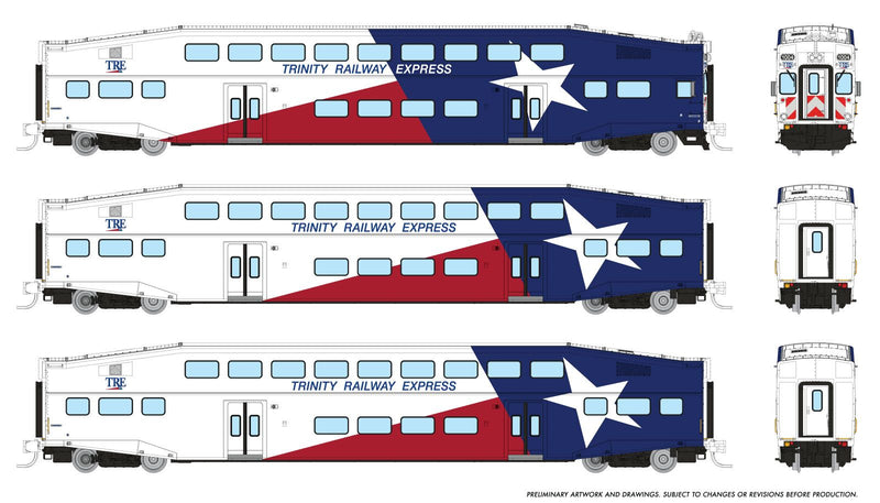 PREORDER Rapido N 546027 Bilevel Commuter Coach 3-Pack, Trinity Rail Express