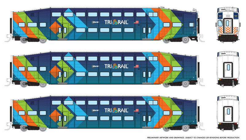 PREORDER Rapido N 546029 Bilevel Commuter Cab Car & 2 Coach Set, TriRail Set #2 #504, 1007, 1010  | 252.65
