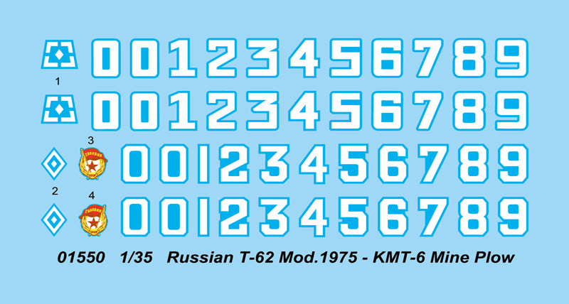 Trumpeter 01550 Russian T-62 Mod.1975 (With KMT-6 Mine Plow) 1:35