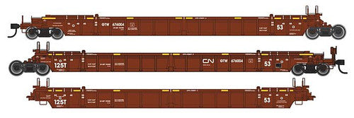 Walthers Mainline HO 910-55807 National Steel Car Articulated 53' Well Cars, Canadian National (GTW)