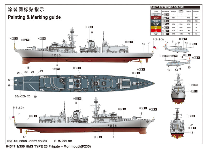 Trumpeter HMS TYPE 23 Frigate - Monmouth(F235) 04547 1:350