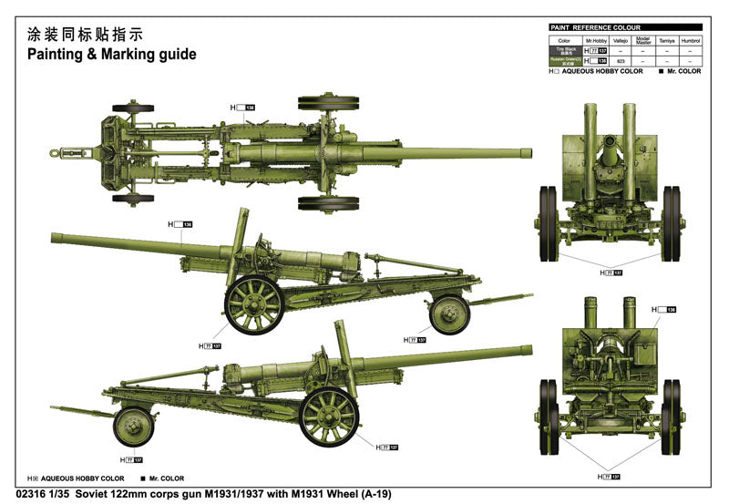 Trumpeter Soviet 122mm corps gun M1931/1937 with M1931 Wheel (A-19) 02316 1:35