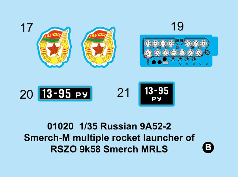 Trumpeter Russian 9A52-2 Smerch-M multiple rocket launcher of RSZO 9k58 Smerch MRLS 01020 1:35