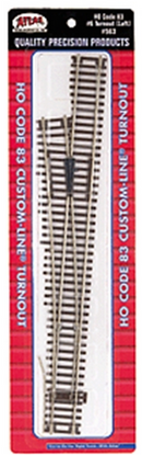 Atlas Model Railroad Co. 563 Code 83 Turnout with Nickel-Silver Rail and Brown Ties - Custom Line(R) - No. 6 Left Hand, HO