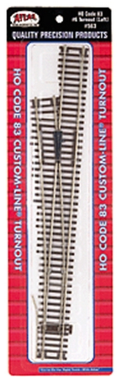 Atlas Model Railroad Co. 563 Code 83 Turnout with Nickel-Silver Rail and Brown Ties - Custom Line(R) -- No. 6 Left Hand, HO