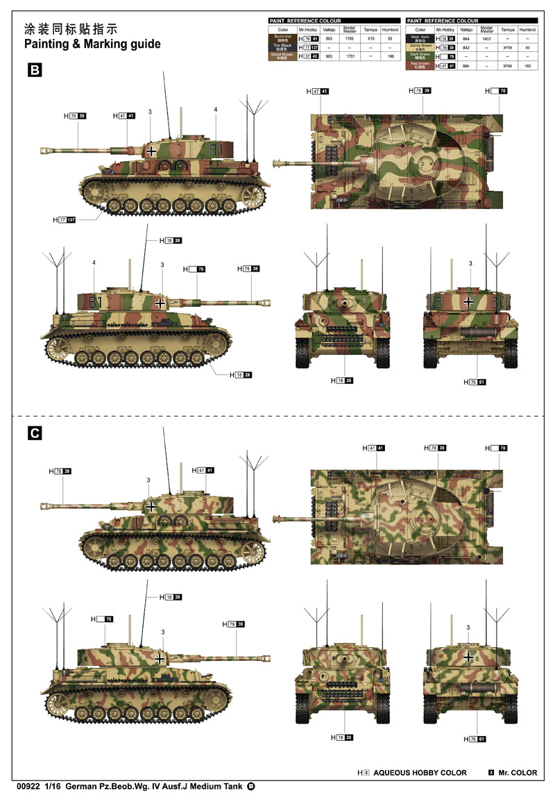 Trumpeter German Pz.Beob.Wg. IV Ausf.J Medium Tank 00922 1:16