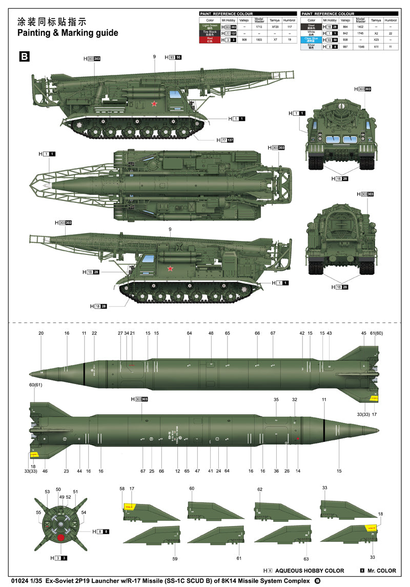 Trumpeter 01024 Ex-Soviet 2P19 Launcher w/R-17 Missile(SS-1C