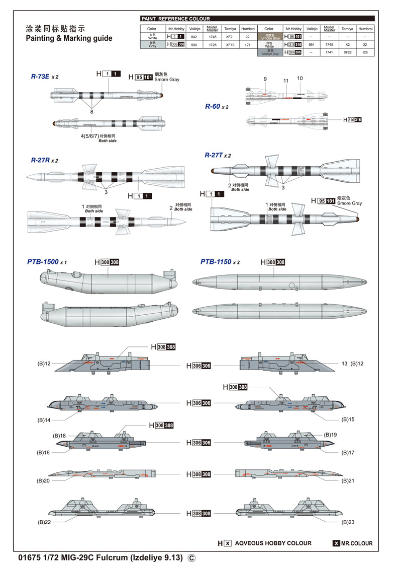 Trumpeter MIG-29C Fulcrum (Izdeliye 9.13) 01675 1:72