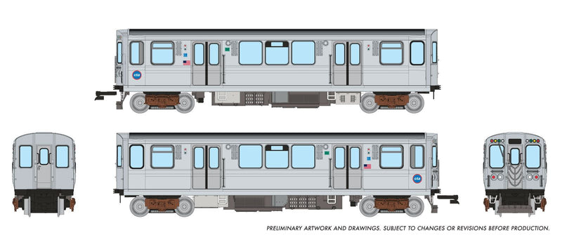 PREORDER Rapido N 588503 CTA 2600 Budd Series L Car Set, Chicago Transit Authority Speedlines (2-Pack) (DCC & Sound Equipped)