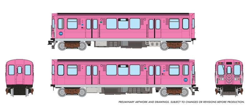PREORDER Rapido N 588507 CTA 2600 Budd Series L Car Set, Chicago Transit Authority Pink Line (2-Pack) (DCC & Sound Equipped)