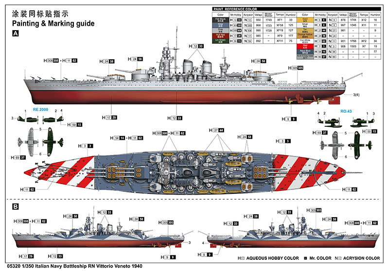 Trumpeter Italian Navy Battleship RN Vittorio Veneto 1940 05320 1:350