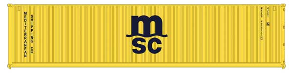 Kato 80055G 40' Corrugated Container 2-Pack - Assembled -- Mediterranean Shipping MSC (yellow, black), N Scale