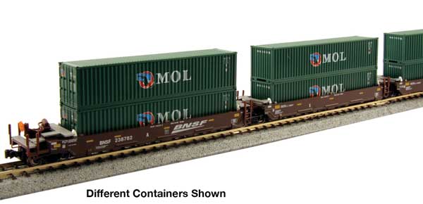 Kato 106-6210 Gunderson Maxi-I 5-Unit Container Well Car w/40' Containers - Ready to Run -- BNSF Railway