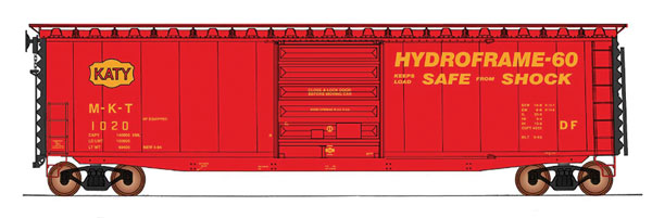 Intermountain Railway Company 45959 50' PS-1 Single Door Boxcar w/Cushion Underframe - Ready to Run -- Missouri-Kansas-Texas (red, black, yellow, Katy Logo, Hydroframe 60 Slogan), HO