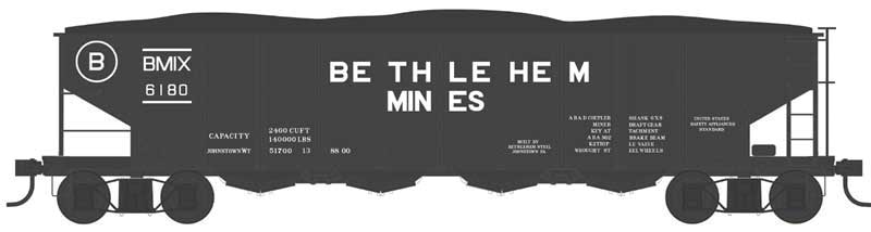 Bowser 43001 Class H21a 4-Bay Hopper with Clamshell Doors - Ready to Run -- Bethlehem Mines 6180 (black, large lettering), HO