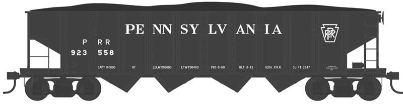 Bowser 43019 Class H21a 4-Bay Hopper - Ready to Run -- Pennsylvania Railroad 923558 (H21a, Blt. 8-12, black, large lettering), HO