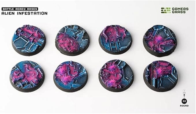 Gamers Grass Battle Ready Bases - Alien Infestation - Round 32mm (x8)