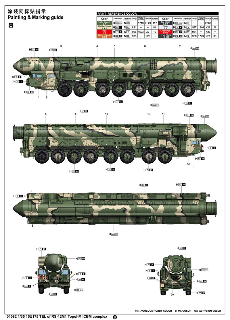 Trumpeter 15U175 TEL of RS-12M1 Topol-M ICBM complex 01082 1:35