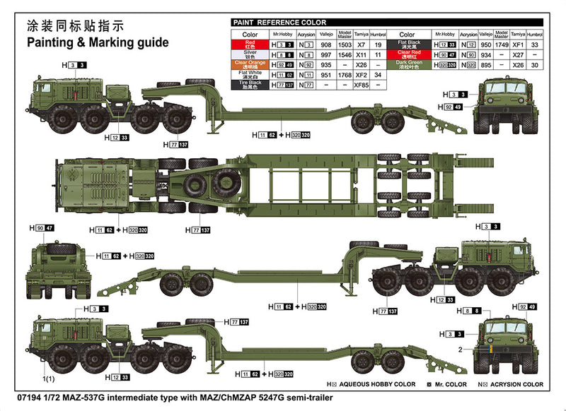 Trumpeter 07194 MAZ-537G intermediate type with MAZ/ChMZAP 5247G semi-trailer 1:72