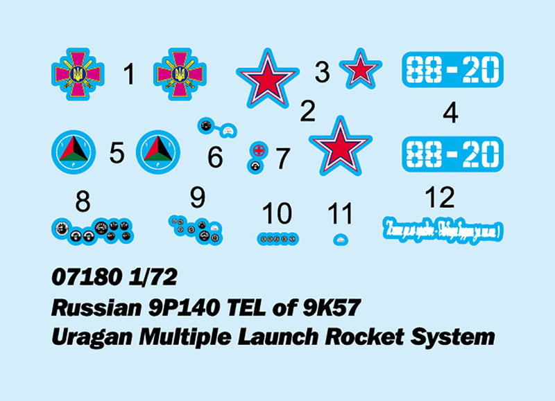 Trumpeter Russian 9P140 TEL of 9K57 Uragan Multiple Launch Rocket System 07180 1:72