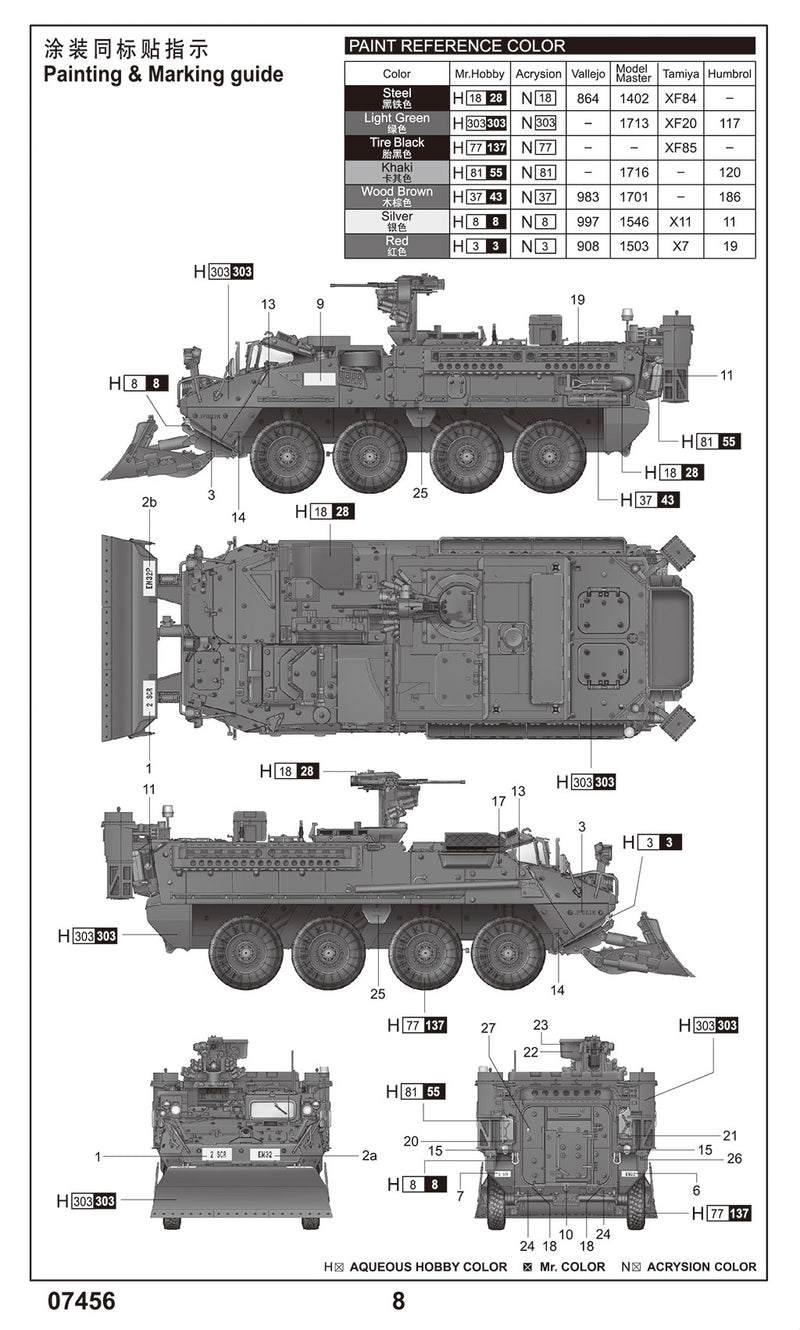 Trumpeter 07456 M1132 Stryker Engineer Squad Vehicle w/SOB 1:72
