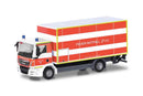 PREORDER Herpa Models 098076 HO MAN TGM Box Truck w/Loading Platform - Assembled -- Fire Department (orange, white, yellow, German Lettering)