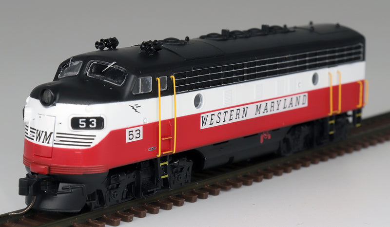 InterMountain 69294 EMD F7A - Standard DC -- Western Maryland (Circus, red, white, black), N Scale