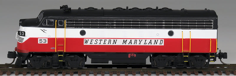 InterMountain 69294 EMD F7A - Standard DC -- Western Maryland (Circus, red, white, black), N Scale