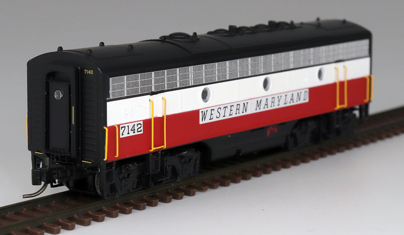 InterMountain 69794 EMD F7B - Standard DC -- Western Maryland (Circus, red, white, black), N Scale