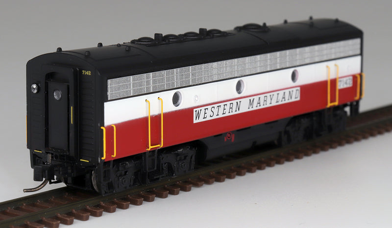 InterMountain 69794 EMD F7B - Standard DC -- Western Maryland (Circus, red, white, black), N Scale