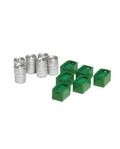 Kato N 08521244 6 Beer Kegs and 6 Boxes of Bottles, Green Boxes & Bottles, Silver Kegs