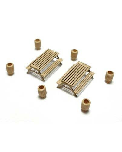 Kato N 085211024 6 Wooden Garbage Cans/Bins & 2 Picnic Tables