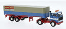 PREORDER Brekina HO 85686 1972 Volvo F89 Tractor with Covered Low-Side Trailer, Assembled, Rynart (blue, white, red, Dutch Lettering)