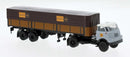 PREORDER Brekina HO 85242 1957-1970s DAF DO 2000 Semi Tractor with Low-Side Covered Trailer, Assembled, Van Gend & Loos (gray, brown, Dutch Lettering)