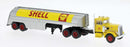 Brekina HO 85762 1955 Peterbilt 281 Semi Tractor with Tank Trailer, Assembled, Shell (yellow, silver, red)