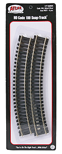 Atlas HO 831 Code 100 Curved Snap-Track Nickel-Silver Rail, 15" Radius (Black Ties) (6)