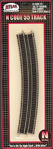 Atlas N 2024 Code 55 Track with Nickel-Silver Rail & Brown Ties, 18-3/4" Radius Full Curve (6)