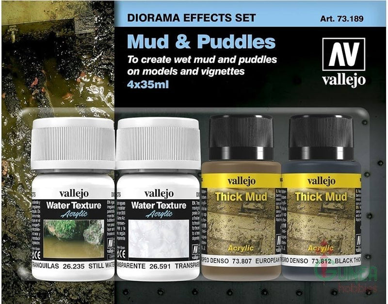 Vallejo Acrylic Paints 73189 Diorama Effects Set, Mud & Puddles (4-Pack)