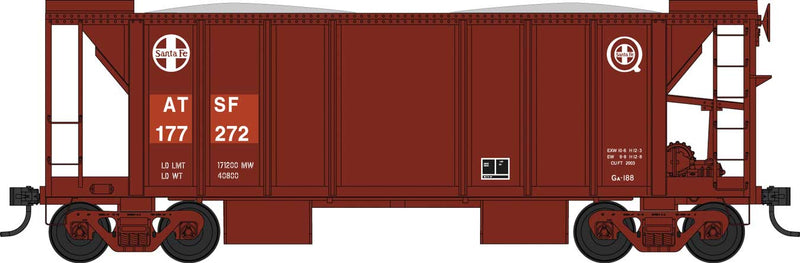 PREORDER Bowser 43649 HO 70-Ton 2-Bay Ballast Hopper with Side Chutes (Ballast Gates) - Ready to Run -- Santa Fe