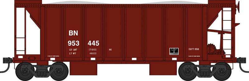 PREORDER Bowser 43652 HO 70-Ton 2-Bay Ballast Hopper with Side Chutes (Ballast Gates) - Ready to Run -- Burlington Northern