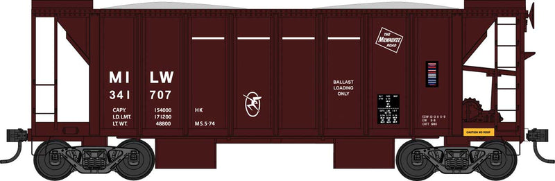 PREORDER Bowser 43673 HO 70-Ton 2-Bay Ballast Hopper with Side Chutes (Ballast Gates) - Ready to Run -- Milwaukee Road