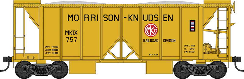 PREORDER Bowser 43676 HO 70-Ton 2-Bay Ballast Hopper with Side Chutes (Ballast Gates) - Ready to Run -- Morrison Knudsen