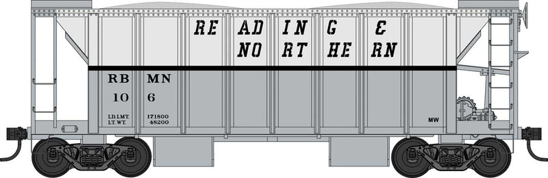 PREORDER Bowser 43682 HO 70-Ton 2-Bay Ballast Hopper with Side Chutes (Ballast Gates) - Ready to Run -- Reading and Northern